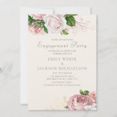 Elegant Rozen Roze Floral Cream Engagement Party Kaart (Voorkant)