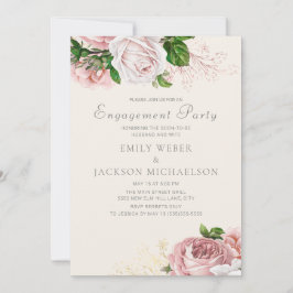 Elegant Rozen Roze Floral Cream Engagement Party Kaart