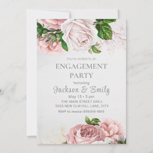 Elegant Rozen Roze Floral Cream Engagement Party Kaart (Voorkant)