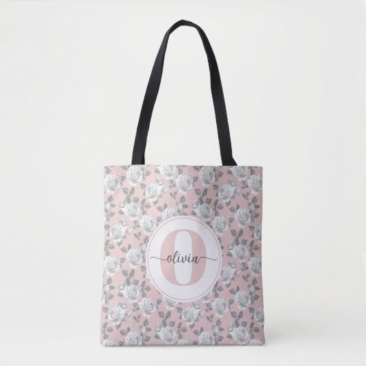Elegant Rozen Tuin Monogram Roze Tote Bag (Voorkant)