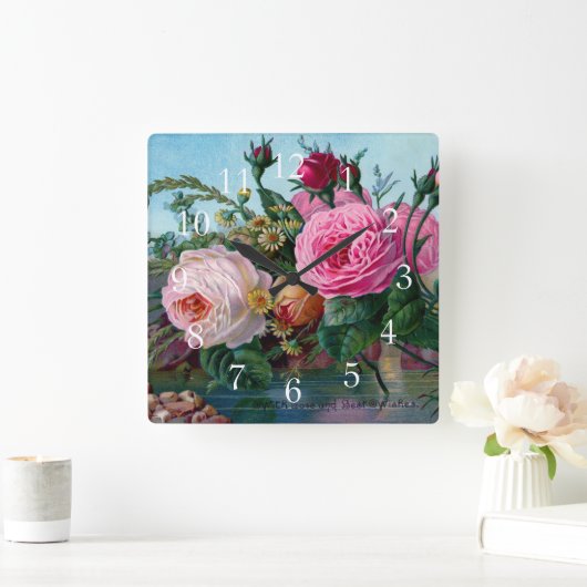 Elegant  Rozen Vierkante Klok (Huis)