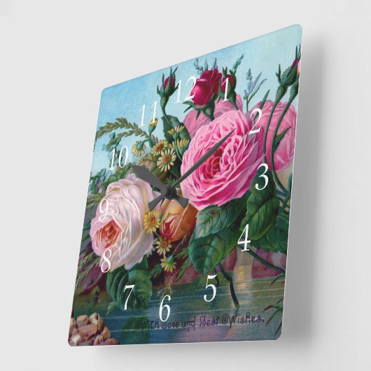 Elegant  Rozen Vierkante Klok (Hoek)