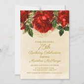 Elegant rozen Vrouwen 75e verjaardag Magnetische Uitnodiging (Voorkant)