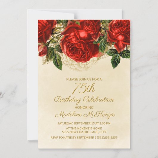 Elegant rozen Vrouwen 75e verjaardag Magnetische Uitnodiging (Voorkant)
