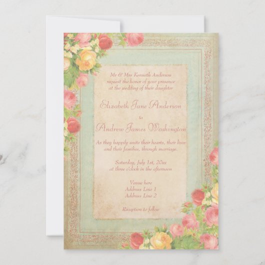 Elegant  Rozen Wedding Kaart (Achterkant)