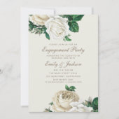 Elegant Rozen White Floral Cream Verloving Kaart (Voorkant)