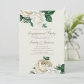 Elegant Rozen White Floral Cream Verloving Kaart (Staand voorkant)