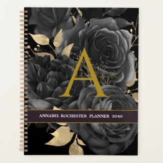 Elegant rozen, zwart en goud, gemononeerd planner