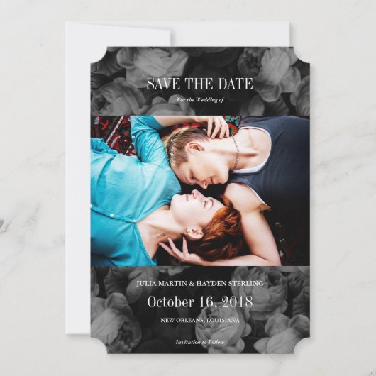 Elegant Rozen zwart + witte foto Sla de data op Save The Date (Voorkant)
