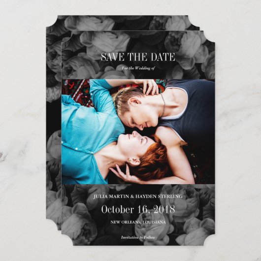 Elegant Rozen zwart + witte foto Sla de data op Save The Date (Voorkant / Achterkant)