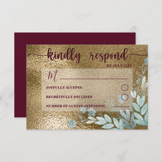 Elegant RSVP Black & Burgundy Foliage Wedding (Voorkant / Achterkant)