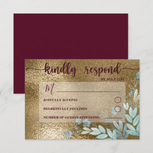 Elegant RSVP Black & Burgundy Foliage Wedding Kaartje