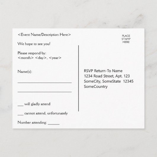 Elegant RSVP Briefkaart (Achterkant)