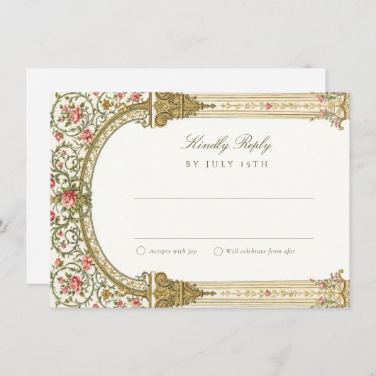 Elegant RSVP Card with Baroque Gold Kaart (Voorkant / Achterkant)