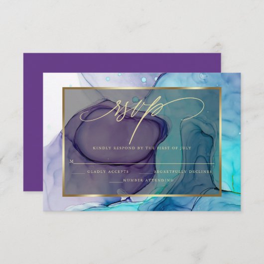 Elegant RSVP Deep Paars Aqua Marble Ink (Voorkant / Achterkant)