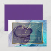 Elegant RSVP Deep Paars Aqua Marble Ink Kaartje (Voorkant / Achterkant)
