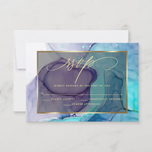 Elegant RSVP Deep Paars Aqua Marble Ink Kaartje