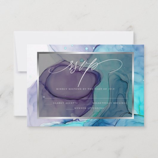 Elegant RSVP Deep Paars Aqua Marble Ink Kaartje (Voorkant)