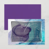 Elegant RSVP Deep Paars Aqua Marble Ink Kaartje (Voorkant / Achterkant)
