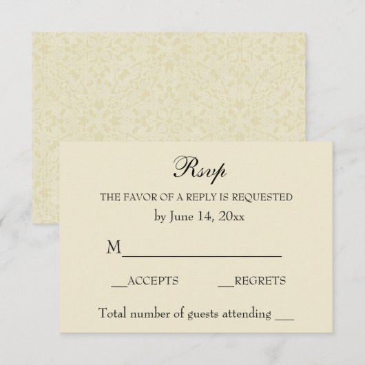  Elegant RSVP Ecru Kant Kaartje (Voorkant / Achterkant)