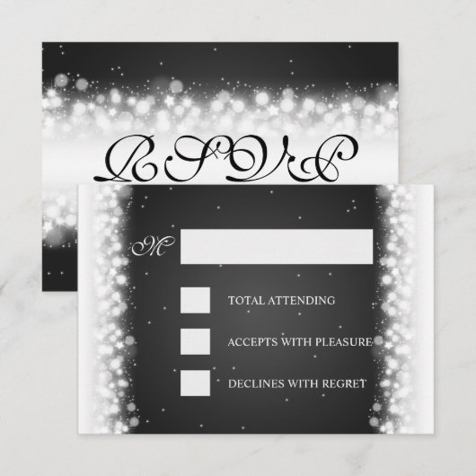 Elegant RSVP Magic Sparkle Black Kaartje (Voorkant / Achterkant)