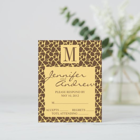 Elegant RSVP Monogram Safari Wedding Reply Card (Staand voorkant)