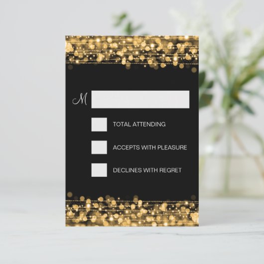 Elegant RSVP Party Sparkles Gold Kaartje (Staand voorkant)
