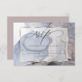 Elegant RSVP Plum Dusty Blue Marble Ink (Voorkant / Achterkant)