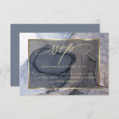 Elegant RSVP Plum Dusty Blue Marble Ink (Voorkant / Achterkant)