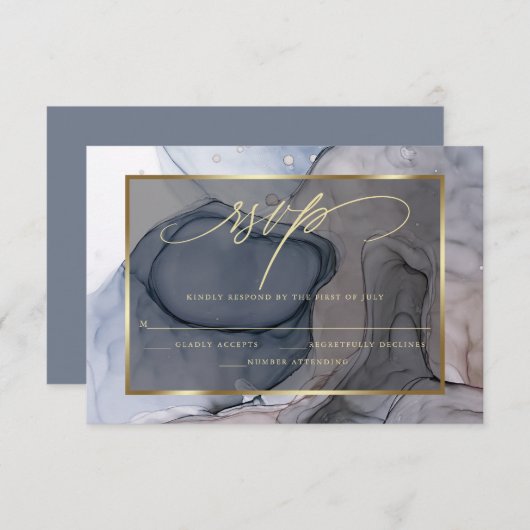 Elegant RSVP Plum Dusty Blue Marble Ink (Voorkant / Achterkant)