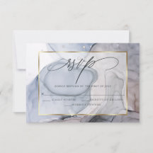 Elegant RSVP Plum Dusty Blue Marble Ink