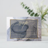 Elegant RSVP Plum Dusty Blue Marble Ink Kaartje (Staand voorkant)