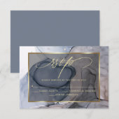 Elegant RSVP Plum Dusty Blue Marble Ink Kaartje (Voorkant / Achterkant)