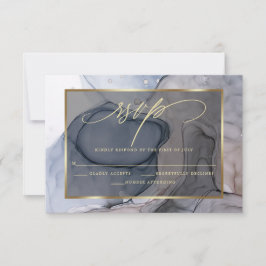 Elegant RSVP Plum Dusty Blue Marble Ink Kaartje