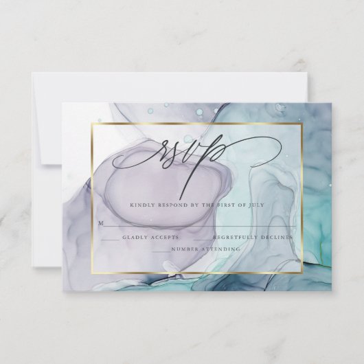 Elegant RSVP Plum en Blauwgroen marmer Ink (Voorkant)