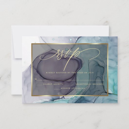 Elegant RSVP Plum Paarse Marble Ink (Voorkant)