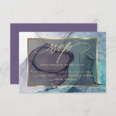 Elegant RSVP Plum Paarse Marble Ink (Voorkant / Achterkant)