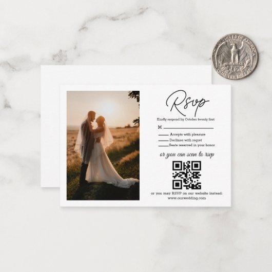 elegant rsvp qr code minimalist trouwfoto notitiekaartje (Voorkant / Achterkant in situ)