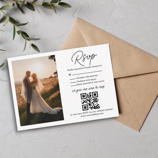 elegant rsvp qr code minimalist trouwfoto notitiekaartje