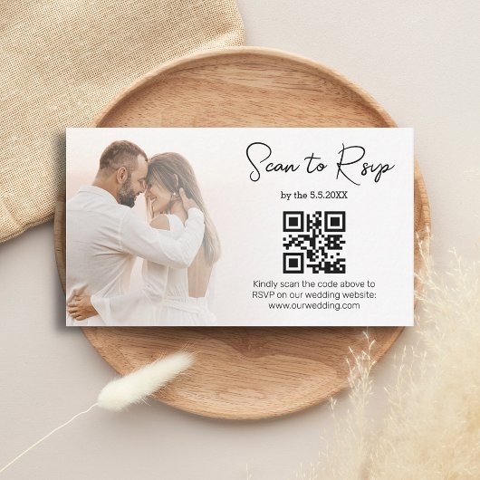 elegant rsvp qr code minimalist trouwfoto notitiekaartje