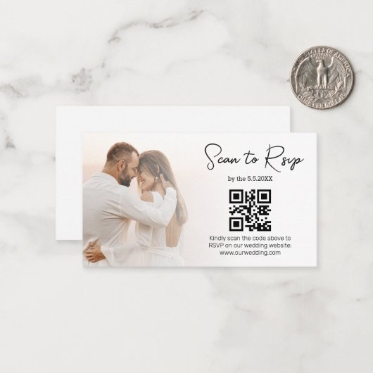elegant rsvp qr code minimalist trouwfoto notitiekaartje (Voorkant / Achterkant in situ)