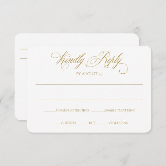 Elegant RSVP Reply Kaart | Charlene (goud) (Voorkant / Achterkant)