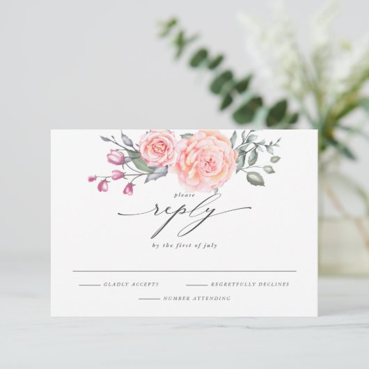 Elegant RSVP Rustic Blush Pink Roses (Staand voorkant)
