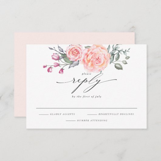 Elegant RSVP Rustic Blush Pink Roses (Voorkant / Achterkant)