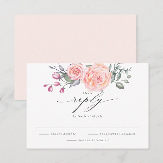 Elegant RSVP Rustic Blush Pink Roses Kaartje (Voorkant / Achterkant)