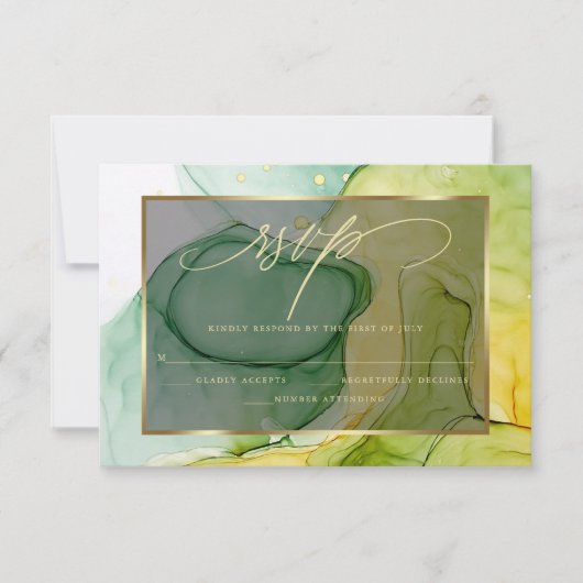 Elegant RSVP Vibrant Greens and Golds Marked Ink (Voorkant)