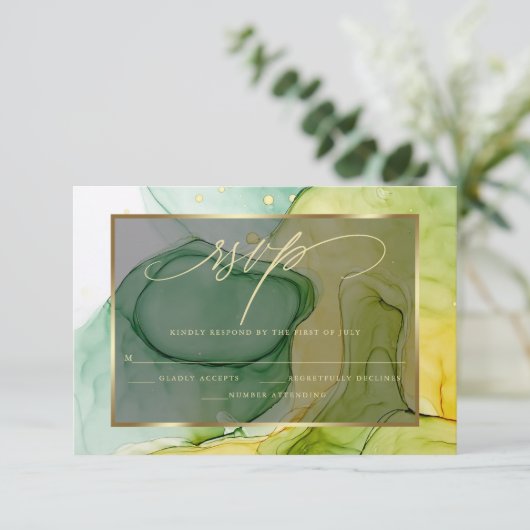 Elegant RSVP Vibrant Greens and Golds Marked Ink (Staand voorkant)