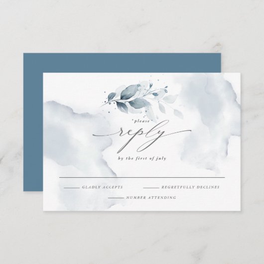 Elegant RSVP Waterverf Foliage Dusty Blue (Voorkant / Achterkant)