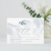 Elegant RSVP Waterverf Foliage Dusty Blue Kaartje (Staand voorkant)