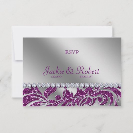 Elegant RSVP Wedding Reply Card Sparkle Paarse Lea (Achterkant)